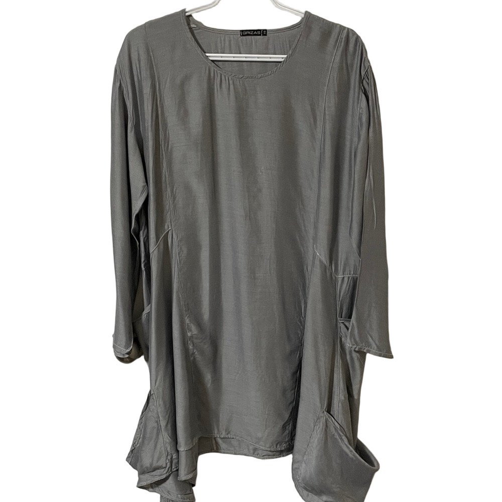 Grizas Silver Grey Silk/Bamboo Fabric Tunic Dress with Pockets Size XS